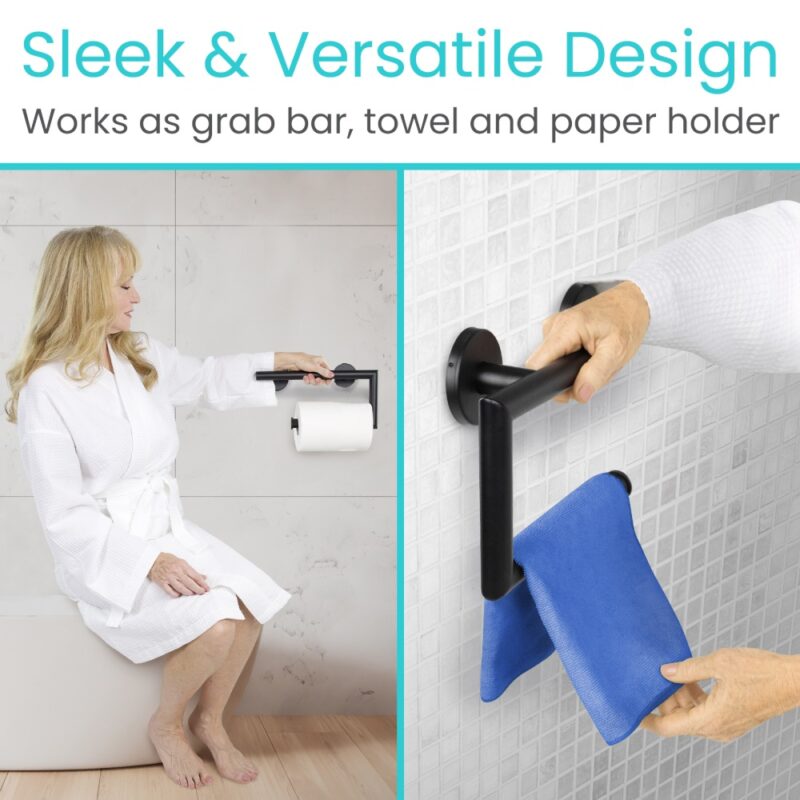 Metal Grab Bar With Toilet Paper Holder - Image 4