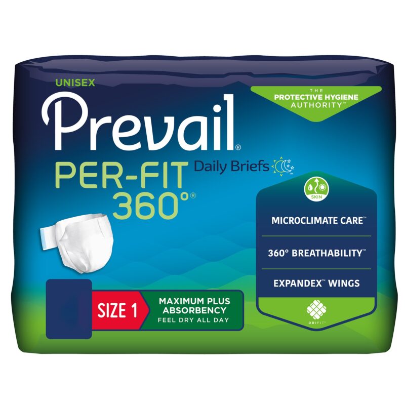 Unisex Adult Incontinence Brief Prevail® Per-Fit 360°™ Size 1 Disposable Heavy Absorbency (80 Counts / Pack of 4)