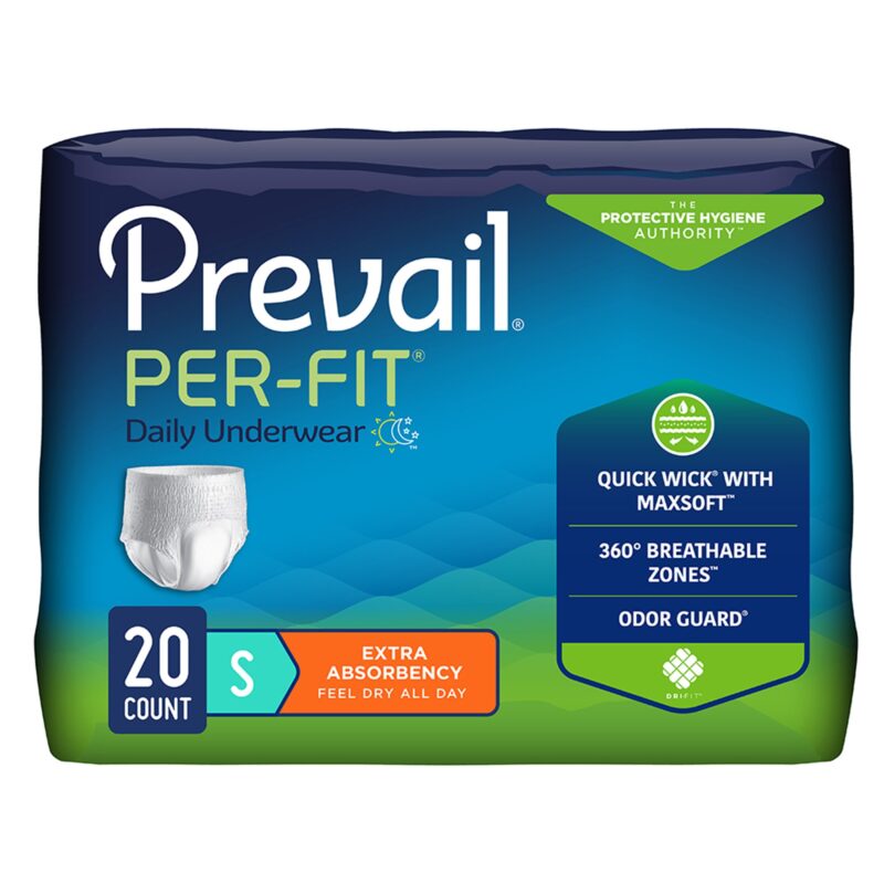 Unisex Adult Absorbent Underwear Prevail® Per-Fit® Extra Pull On with Tear Away Seams Small Disposable Heavy Absorbency (20 Counts / Pack of 80)