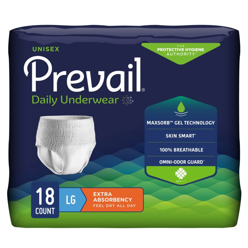 Unisex Adult Absorbent Underwear Prevail® Daily Underwear Extra Pull On with Tear Away Seams Medium Disposable Moderate Absorbency