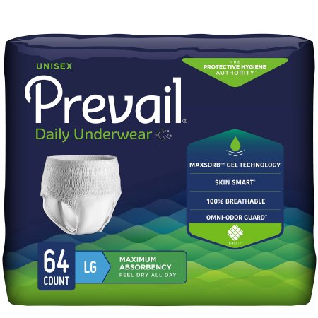 Unisex Adult Absorbent Underwear Prevail® Daily Underwear Maximum Pull On with Tear Away Seams Large Disposable Heavy Absorbency