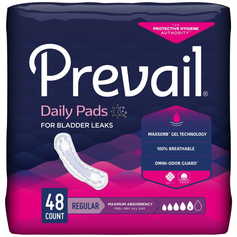 Bladder Control Pad Prevail® Daily Pads Heavy Absorbency Polymer Core One Size Fits Most (48 Counts))