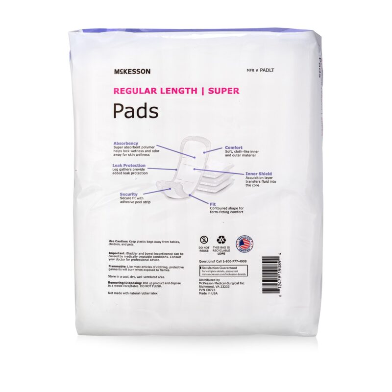 Bladder Control Pad McKesson Super 10 Inch Length Moderate Absorbency Polymer Core One Size Fits Most - Image 2