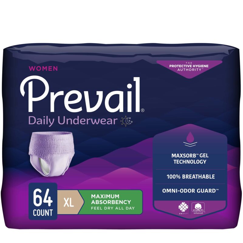 Female Adult Absorbent Underwear Prevail® Daily Underwear Pull On with Tear Away Seams X-Large Disposable Heavy Absorbency