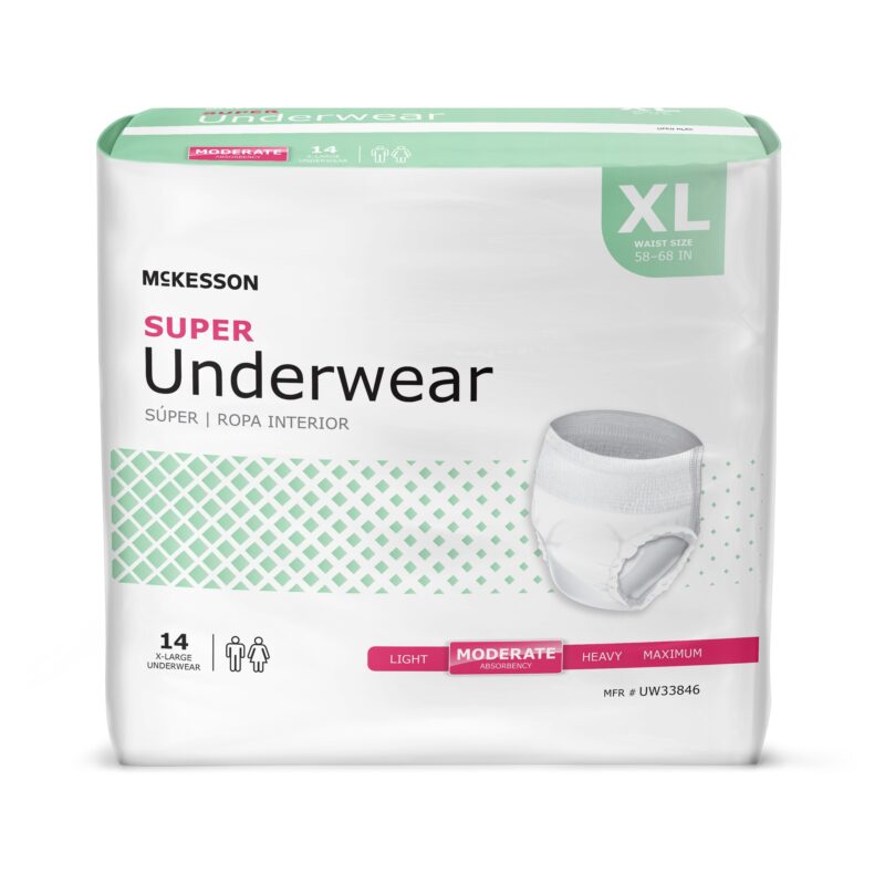 Unisex Adult Absorbent Underwear McKesson Pull On with Tear Away Seams X-Large Disposable Moderate Absorbency (56 Counts)
