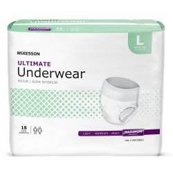 Unisex Adult Absorbent Underwear McKesson Pull On with Tear Away Seams Large Disposable Heavy Absorbency (72 Counts)