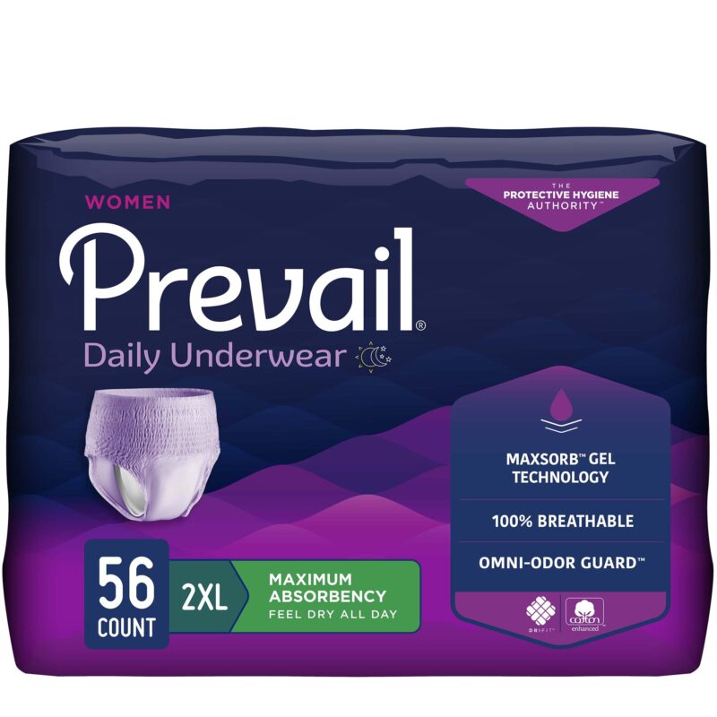 Female Adult Absorbent Underwear Prevail® Daily Underwear Pull On with Tear Away Seams 2X-Large Disposable Heavy Absorbency