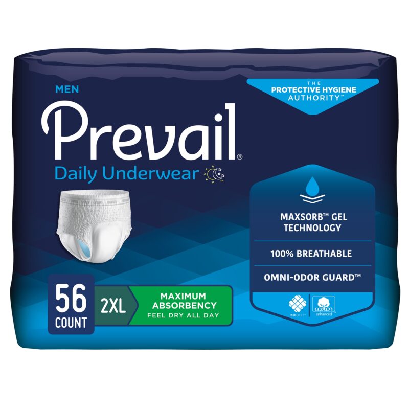 Male Adult Absorbent Underwear Prevail® Daily Underwear Pull On with Tear Away Seams 2X-Large Disposable Heavy Absorbency