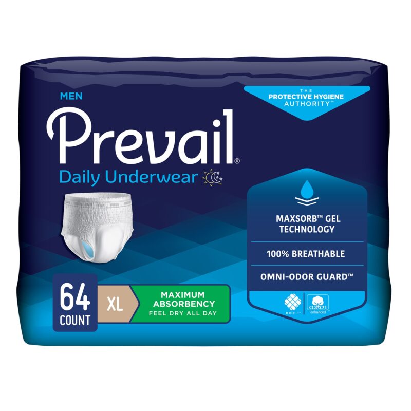 Male Adult Absorbent Underwear Prevail® Daily Underwear Pull On with Tear Away Seams X-Large Disposable Heavy Absorbency