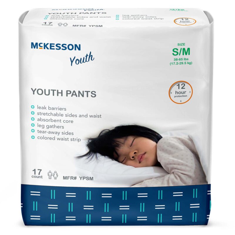 Unisex Youth Absorbent Underwear McKesson Pull On with Tear Away Seams Small / Medium Disposable Heavy Absorbency (68 Counts)