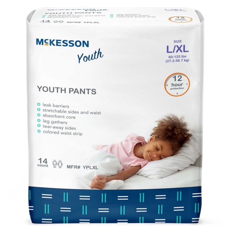 Unisex Youth Absorbent Underwear McKesson Pull On with Tear Away Seams Large / X-Large Disposable Heavy Absorbency (56 Counts)