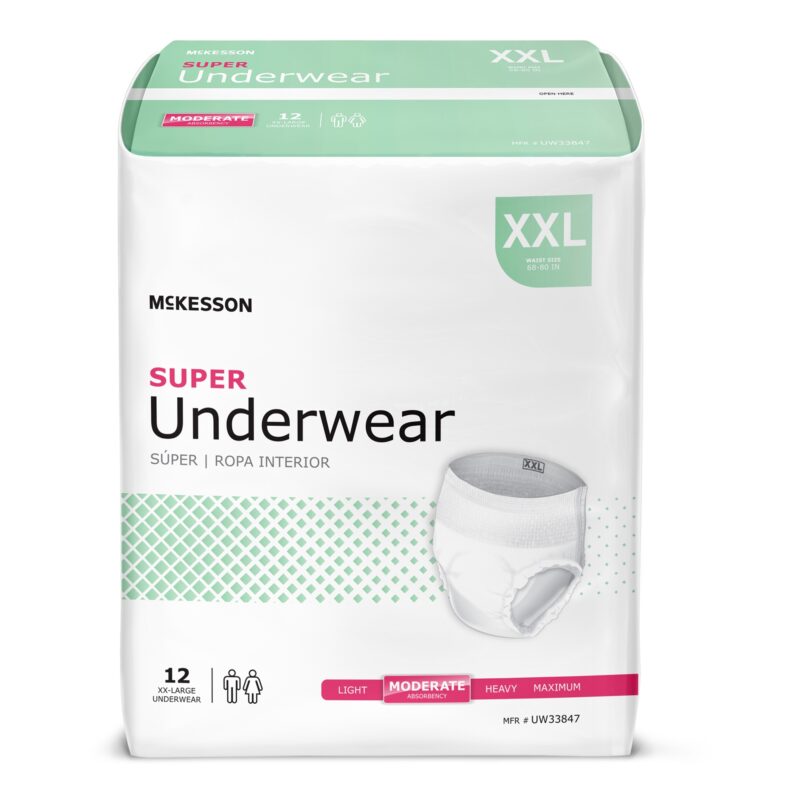 Unisex Adult Absorbent Underwear McKesson Pull On with Tear Away Seams 2X-Large Disposable Moderate Absorbency (48 Counts)