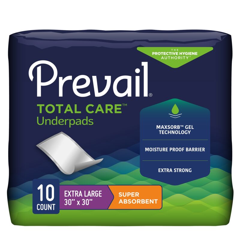 Disposable Underpad Prevail® Total Care™ 30 X 30 Inch Super Absorbent Core Heavy Absorbency (120 Counts / Pack of 11)
