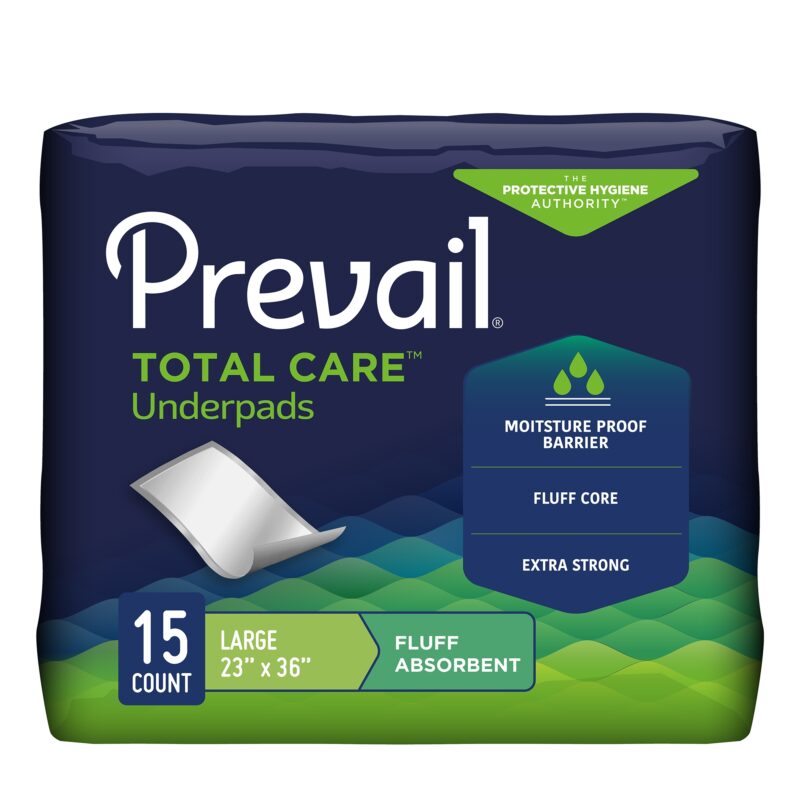 Disposable Underpad Prevail® Total Care™ 23 X 36 Inch Fluff Light Absorbency (15 Count / Pack of 8)