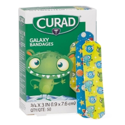 Adhesive Strip Curad® Galaxy 3/4 X 3 Inch Plastic Rectangle Kid Design (Outer Space) Sterile (1200 Counts)