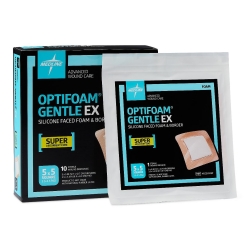 Silicone Foam Dressing Optifoam® Gentle EX 5 X 5 Inch With Border Film Backing Silicone Face Square Sterile