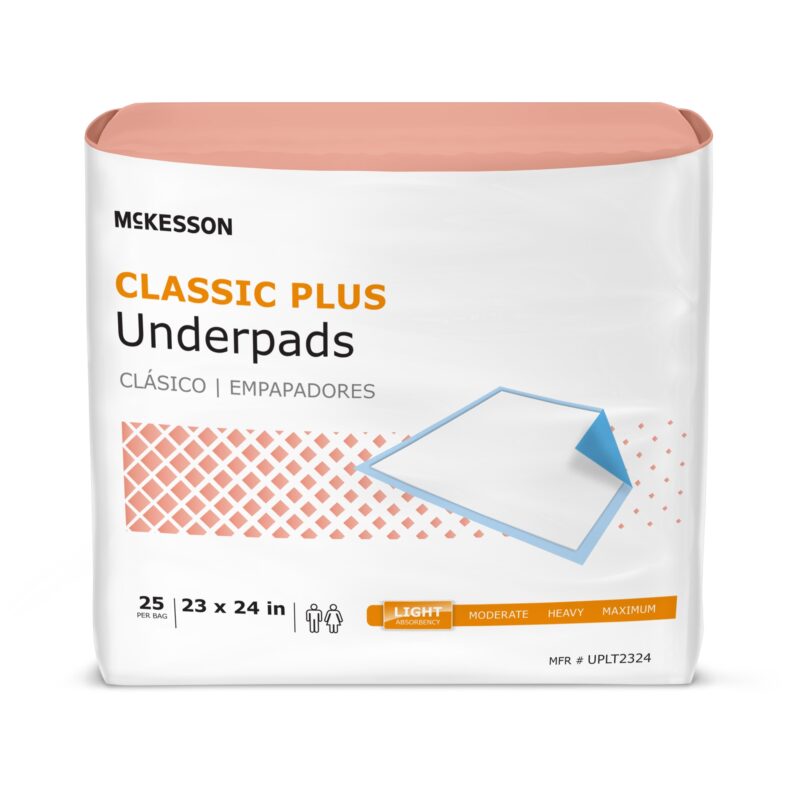 Disposable Underpad McKesson Classic Plus 23 X 24 Inch Fluff / Polymer Light Absorbency (200 Counts)