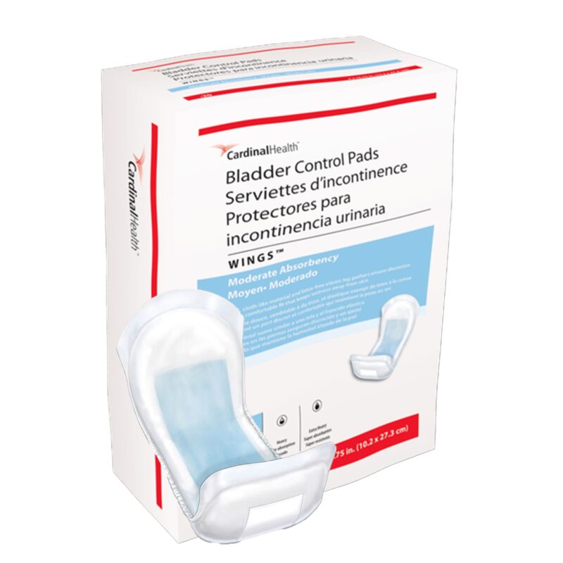 Bladder Control Pad Wings™ 4 X 10-3/4 Inch Moderate Absorbency Polymer Core One Size Fits Most (120 Counts / Pack of 6)