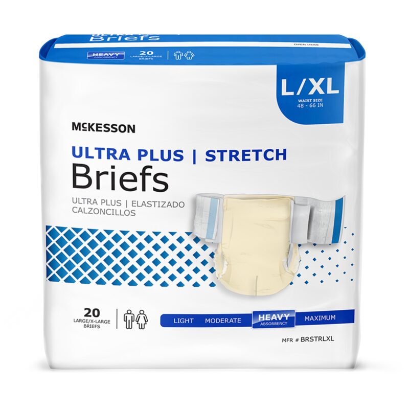Unisex Adult Incontinence Brief McKesson Ultra Plus Stretch Large / X-Large Disposable Heavy Absorbency (4 Counts)