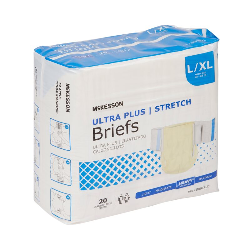 Unisex Adult Incontinence Brief McKesson Ultra Plus Stretch Large / X-Large Disposable Heavy Absorbency (4 Counts) - Image 2