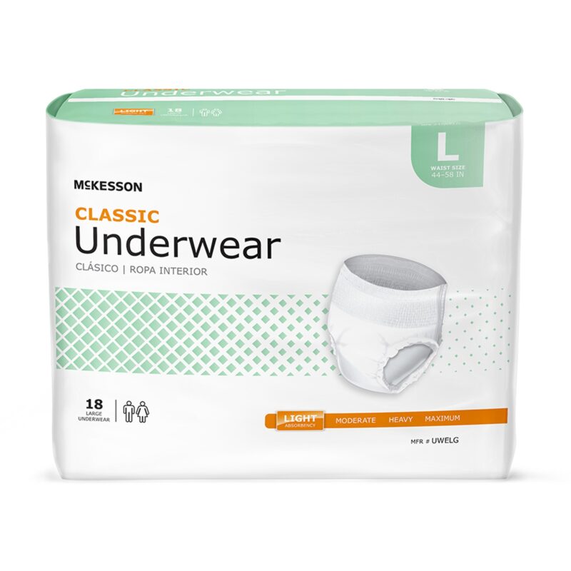 Unisex Adult Absorbent Underwear McKesson Classic Pull On with Tear Away Seams Large Disposable Light Absorbency (4 Counts)