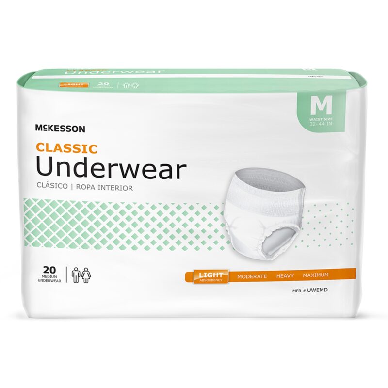 Unisex Adult Absorbent Underwear McKesson Classic Pull On with Tear Away Seams Medium Disposable Light Absorbency (4 Counts)