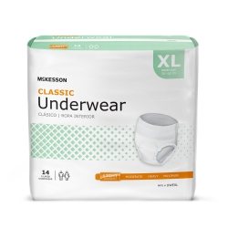 Unisex Adult Absorbent Underwear McKesson Classic Pull On with Tear Away Seams X-Large Disposable Light Absorbency (4 Counts)
