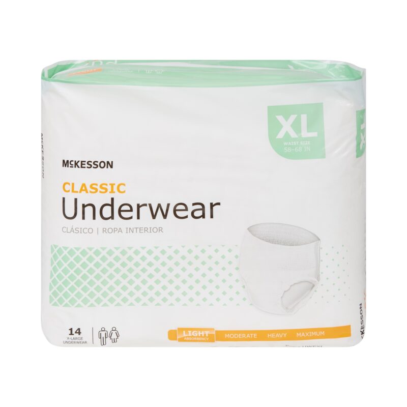 Unisex Adult Absorbent Underwear McKesson Classic Pull On with Tear Away Seams X-Large Disposable Light Absorbency (4 Counts)