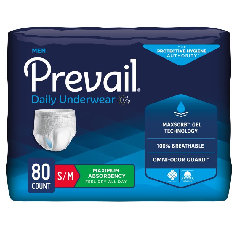Male Adult Absorbent Underwear Prevail® Daily Underwear Pull On with Tear Away Seams Small / Medium Disposable Heavy Absorbency