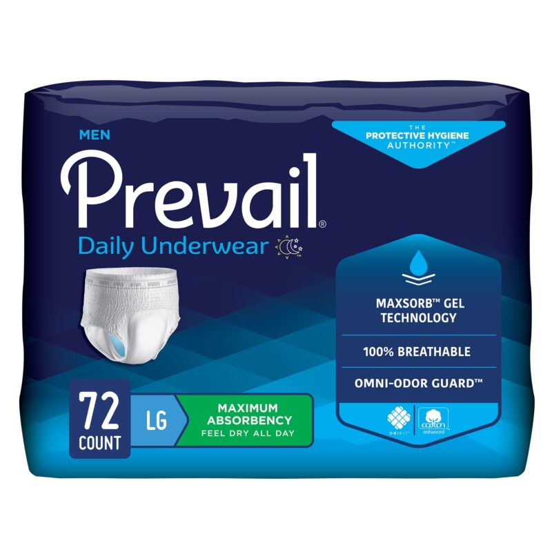 Male Adult Absorbent Underwear Prevail® Daily Underwear Pull On with Tear Away Seams Large Disposable Heavy Absorbency