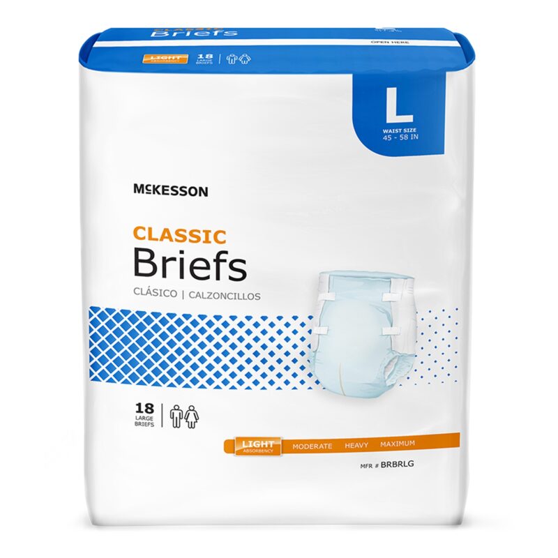 Unisex Adult Incontinence Brief McKesson Classic Large Disposable Light Absorbency (72 Counts)