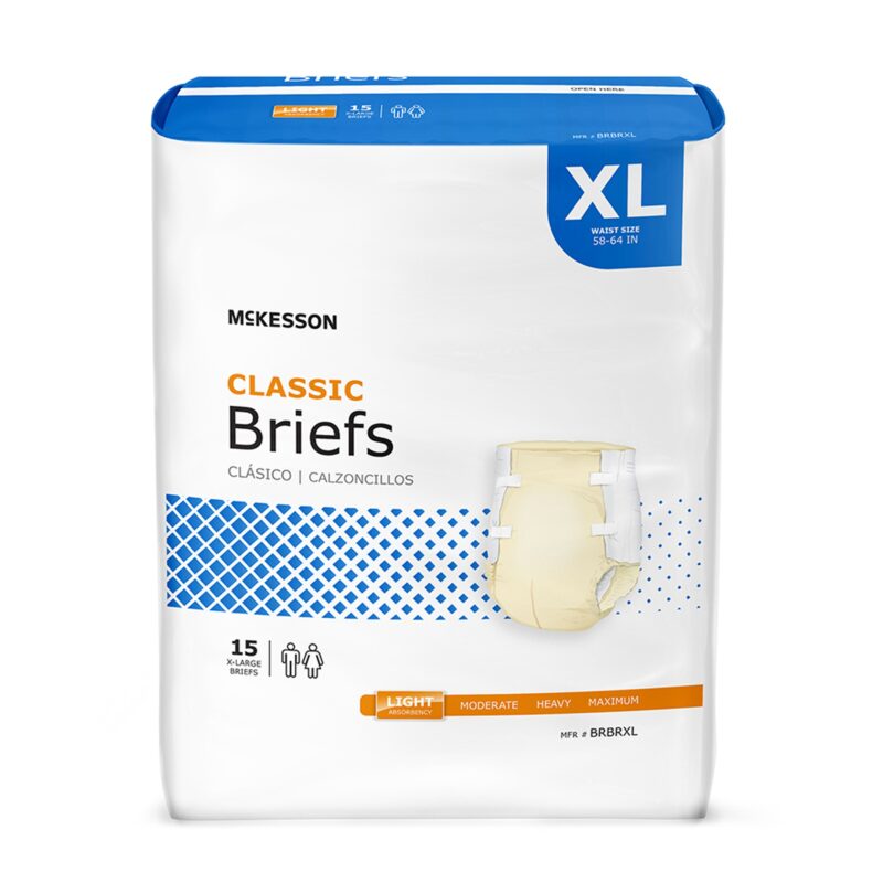 Unisex Adult Incontinence Brief McKesson Classic X-Large Disposable Light Absorbency (60 Counts)