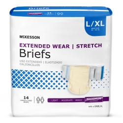 Unisex Adult Incontinence Brief McKesson Extended Wear Large / X-Large Disposable Heavy Absorbency (56 Counts)