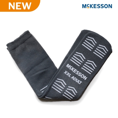 Slipper Socks McKesson Unisex Adult 2X-Large Double Tread Single Patient Use Gray