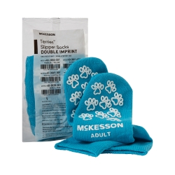 Slipper Socks McKesson Terries™ Unisex Adult One Size Fits Most Double Tread Single Patient Use Teal