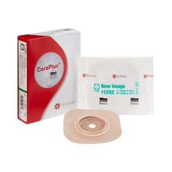 Ostomy Barrier New Image™ CeraPlus™ Trim to Fit, Extended Wear Adhesive Tape Borders 44 mm Flange Green Code System Up to 1-1/4 Inch Opening